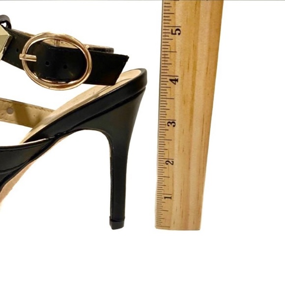 NICOLE MILLER Selty Black Gold Strap Studded Pointy Toe Heels Pumps - Picture 13 of 13
